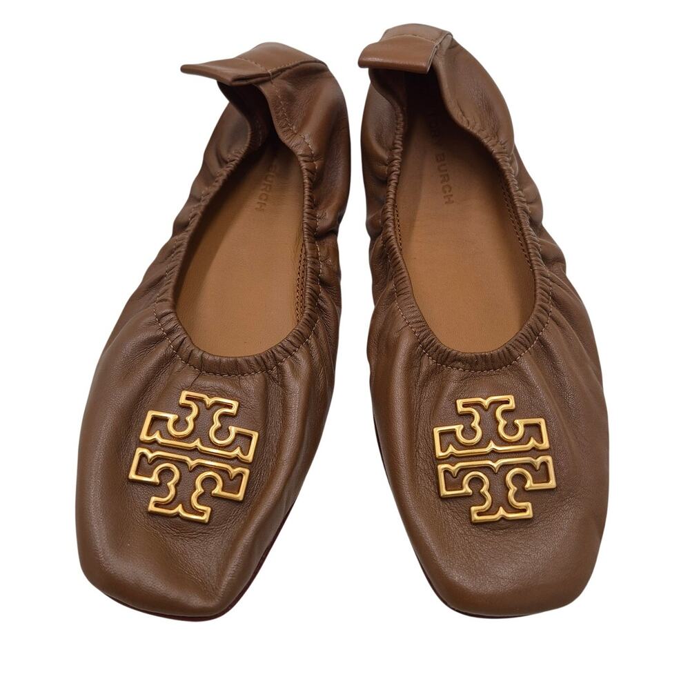 New Tory Burch Britten Leather Ballet Flats brown leather women size 5
